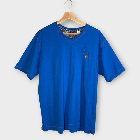 Robert Graham T-Shirt XL Blue Classic Fit V-neck 100% Cotton - Picture 1 of 6